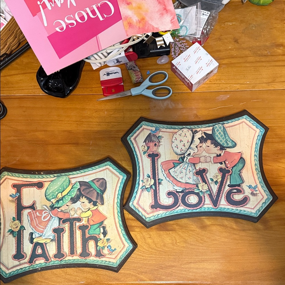 Vintage Faith and Love Wall Plaques